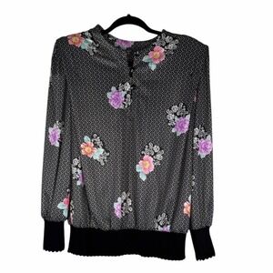 Vintage Leni Deadstock Floral Geometric Blouse Made USA Size 12 NWT Dead Stock